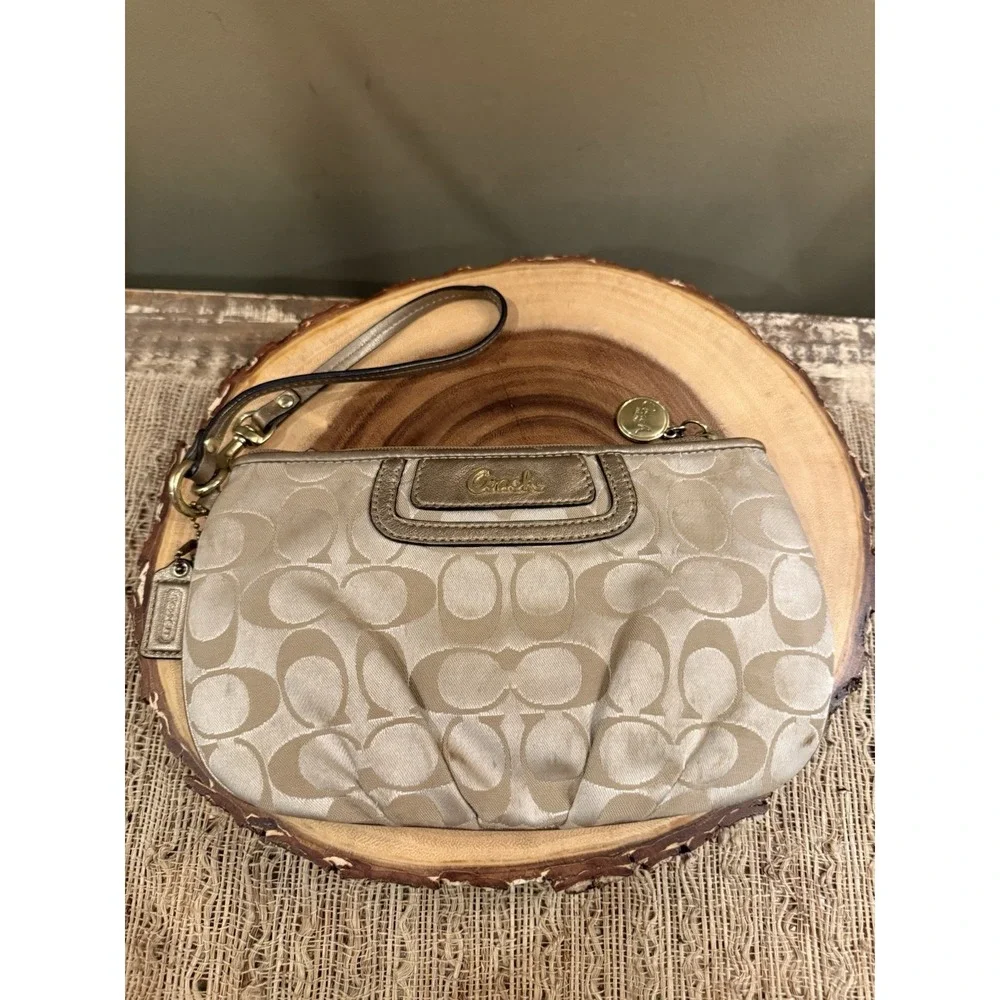 Coach Wristlet SoHo Optic Gold Beige Y2K Monogram Signature Mini Bag